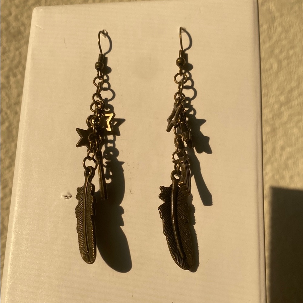 Elegant Bronze Feather Earrings